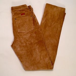 100% LEATHER VINTAGE BROWN WRANGLER PANTS